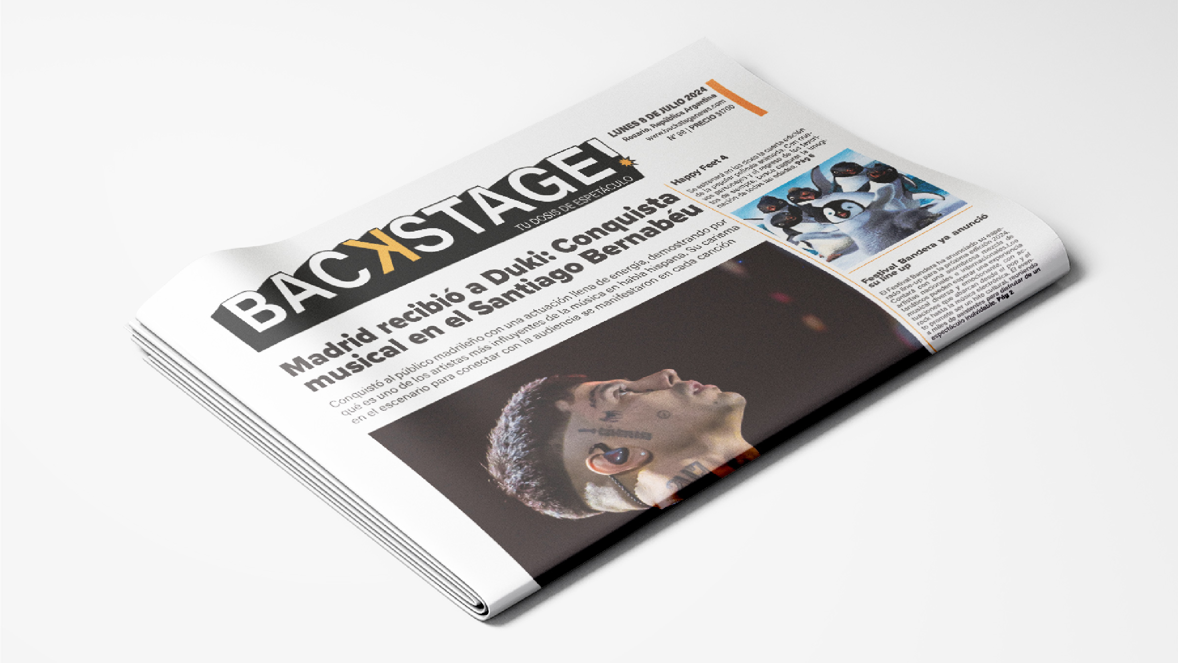 Tapa del diario Backstage!, plegada como se ve en un kiosco