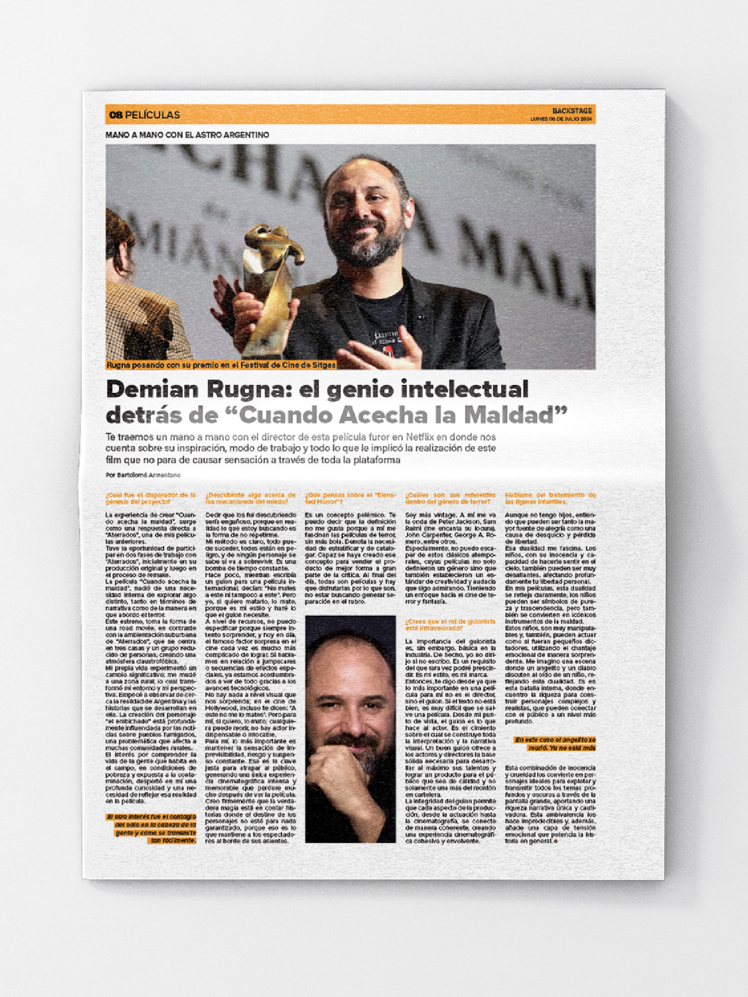Página interior de espectáculos, con el pie de página incluido