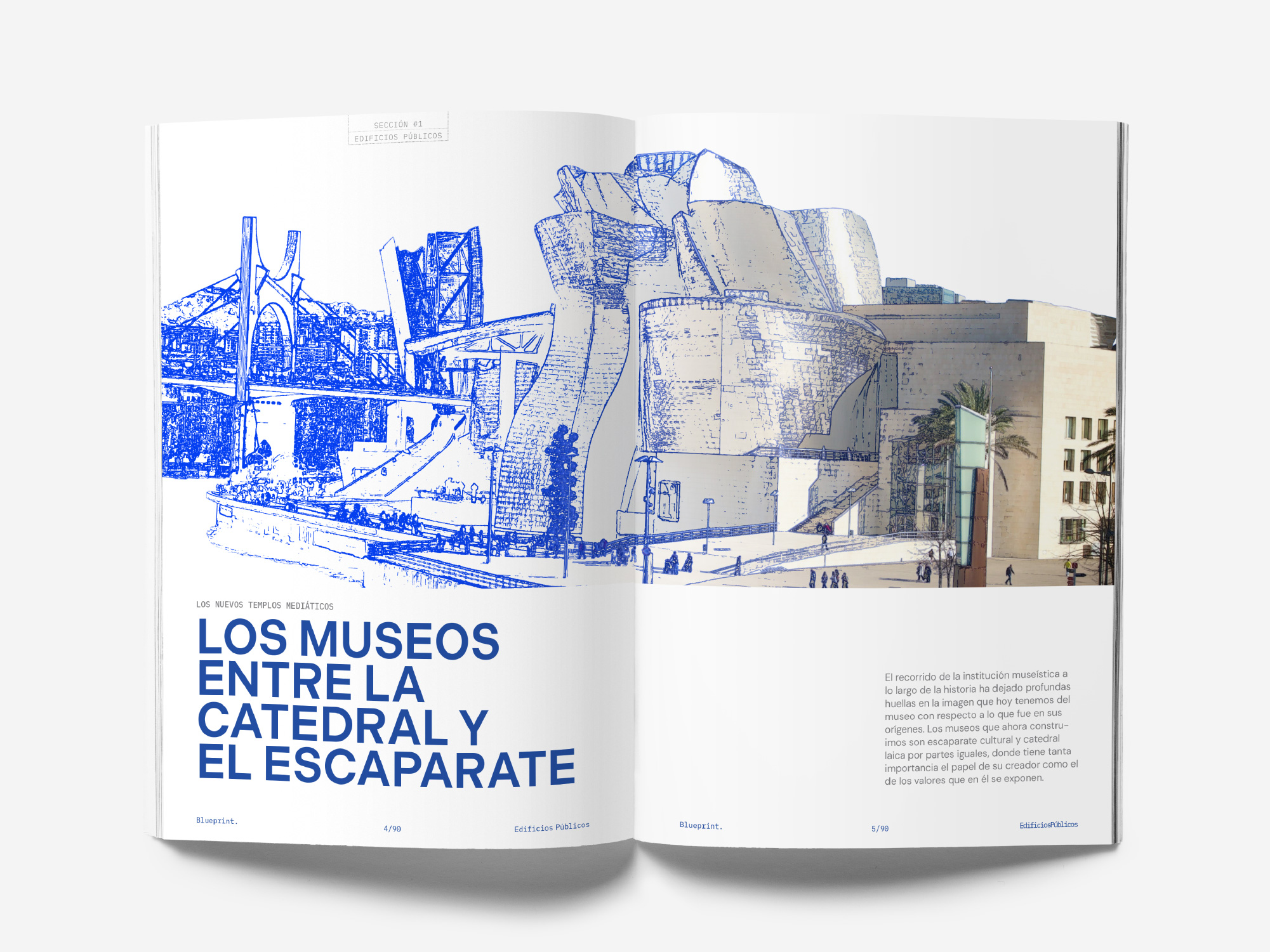 Doble página de apertura de la nota sobre la transformación de los museos, vista cenital