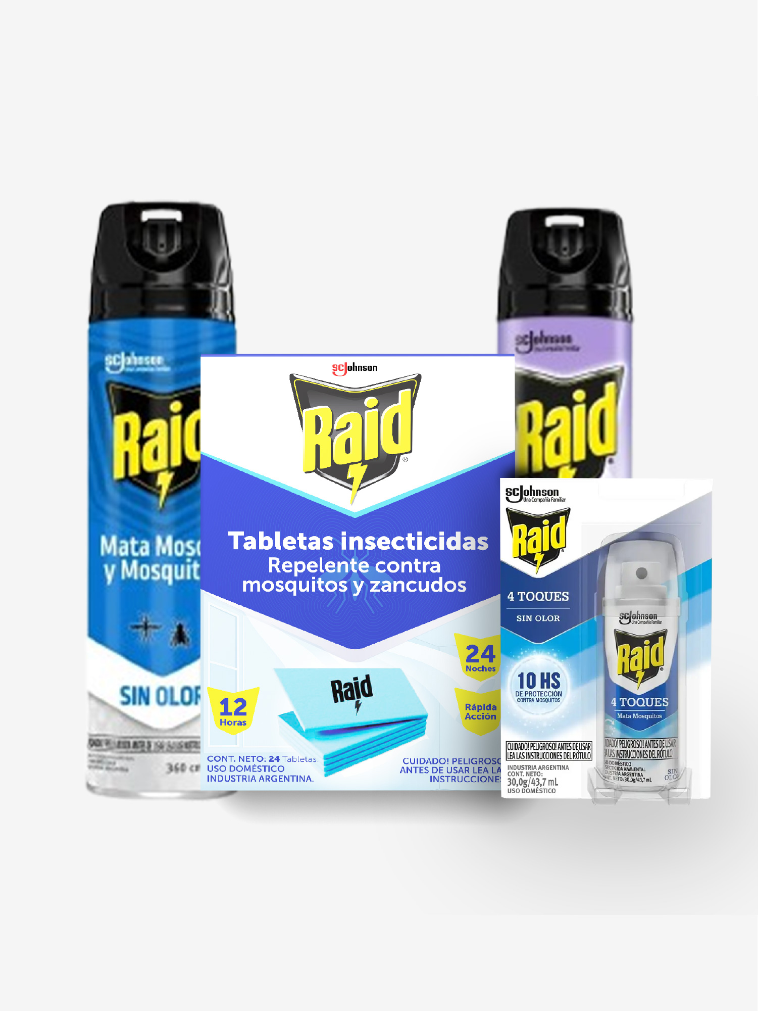 La caja nueva junto a los productos Raid ya actualizados, apilados en vertical